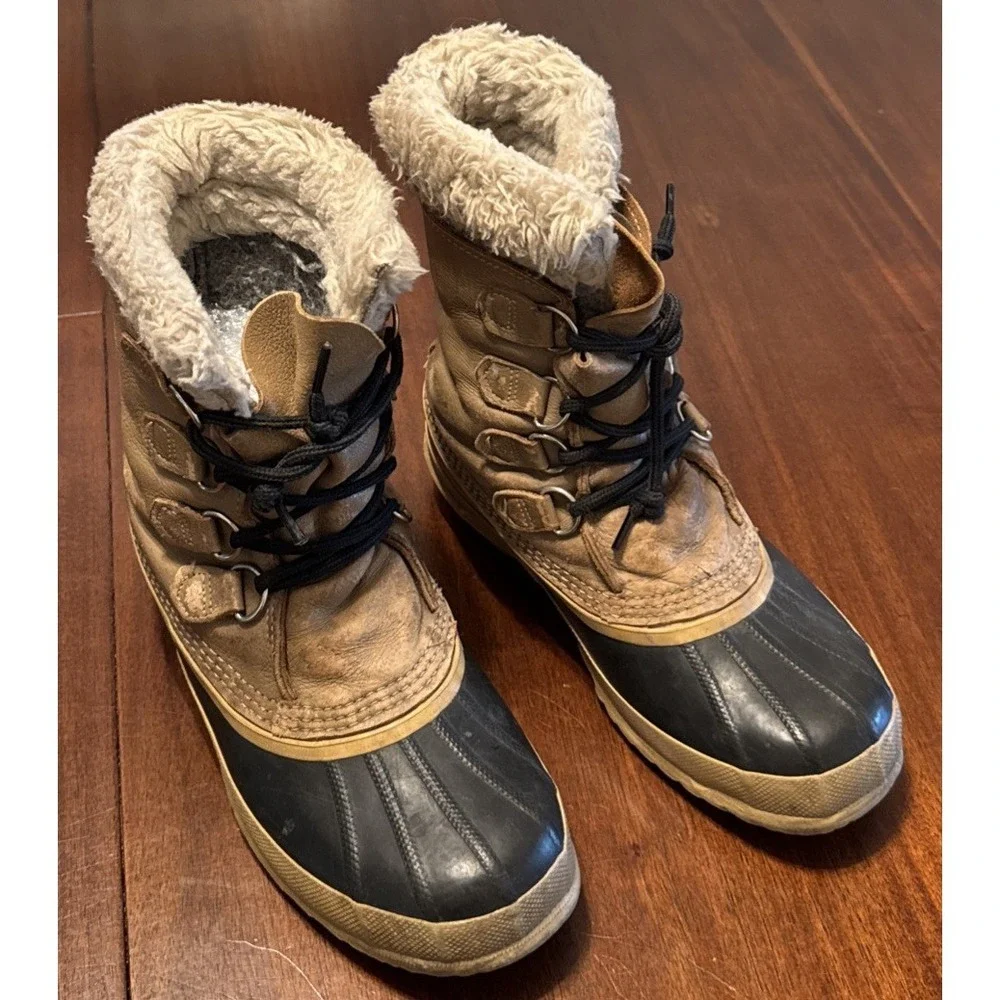Vintage Sorel Winter Pac Boots Women's 8 Made in Canada Natural Rubber Leather‎
